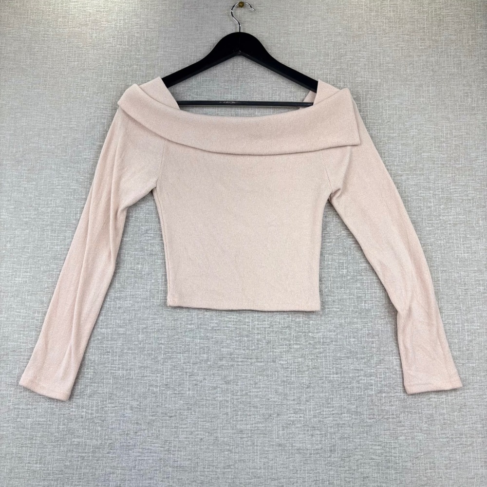 Darphin Pink Off The Shoulder Long Sleeve Knit Ribbed Top Made in Korea